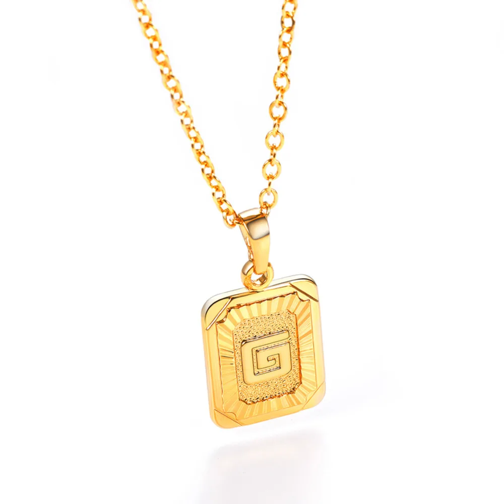U7 Square Letters Necklaces Pendant Chain Necklace for Women Men English Initial Name Alphabet Jewelry Best Birthday Gifts P1196