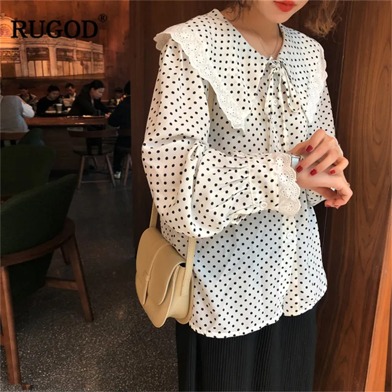 RUGOD/Модные женские шифоновые рубашки в горошек офисная одежда повседневные