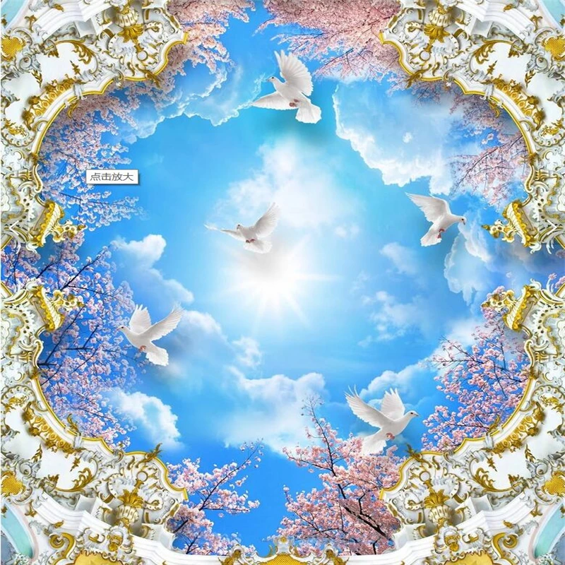 Wellyu голубое небо белые облака Вишневое дерево 3D zenith fresco на заказ большие зеленые