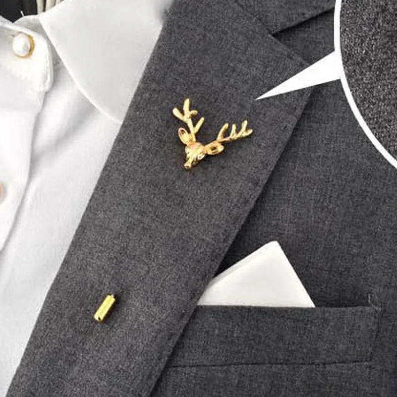Унисекс Серебряный/Золотой олень костюм рубашка корсаж отворот палочка булавка