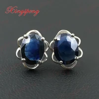 18 k white gold with 100 natural sapphire studs earrings blue color of fire fine jewelry contracted