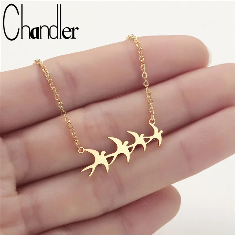 Чандлер новинка 2019 ожерелье из нержавеющей стали флока птиц Крошечный Кулон