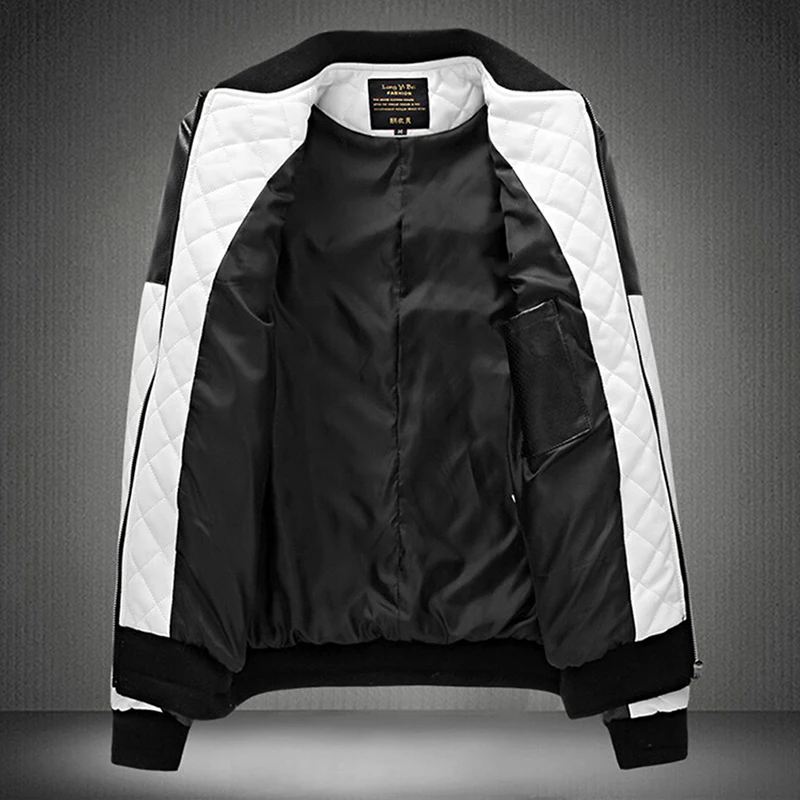 Мужская Лоскутная кожаная куртка черная или белая байкерская из искусственной