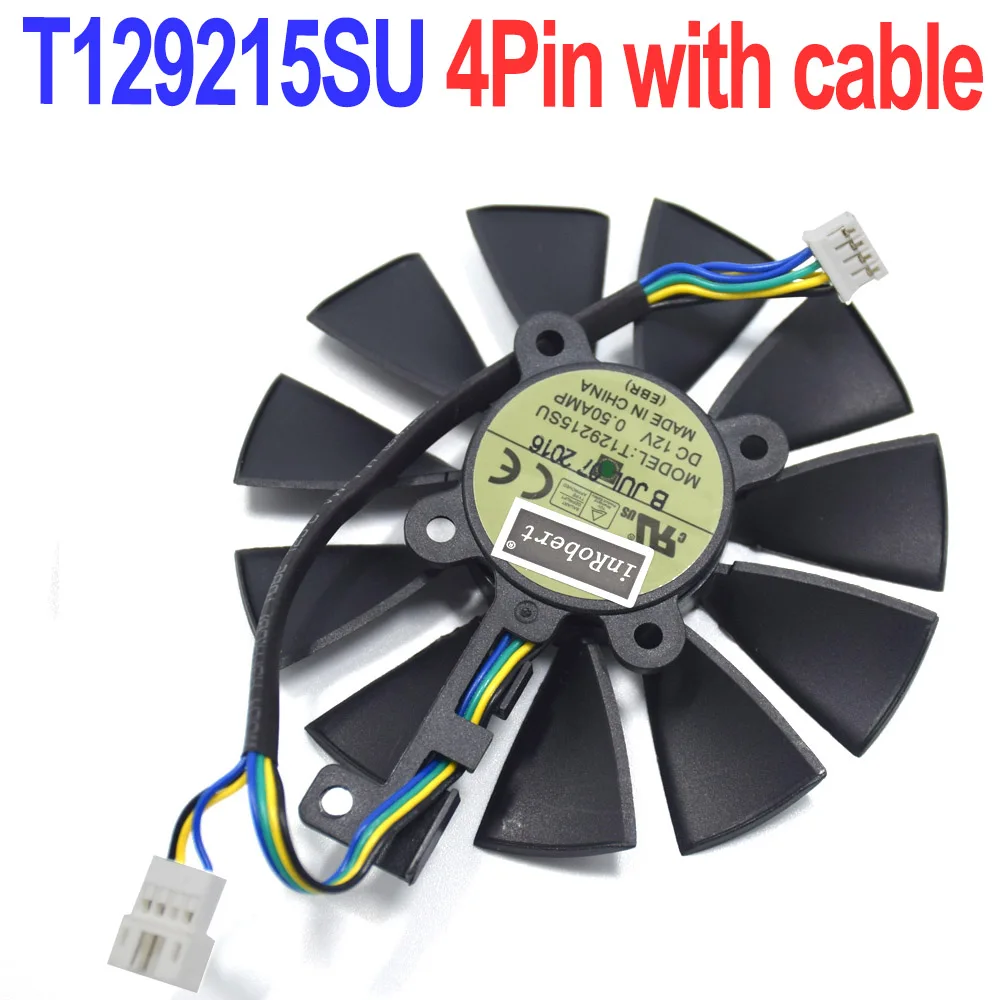 1pcs fan with wire 88 мм T129215SU DC 12 В 0.50A кулер вентилятор для ASUS Strix GTX 1050 1060 1070 1080 GTX 970 RX 480 Вентилятор Охлаждения видеокарты - Цвет лезвия: 1pcs fan with wire