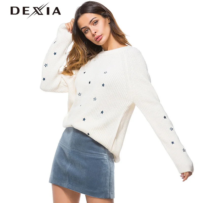 DEXIA Сезон Зима рисунок в звездочку свитер с цветочной вышивкой и Для женщин