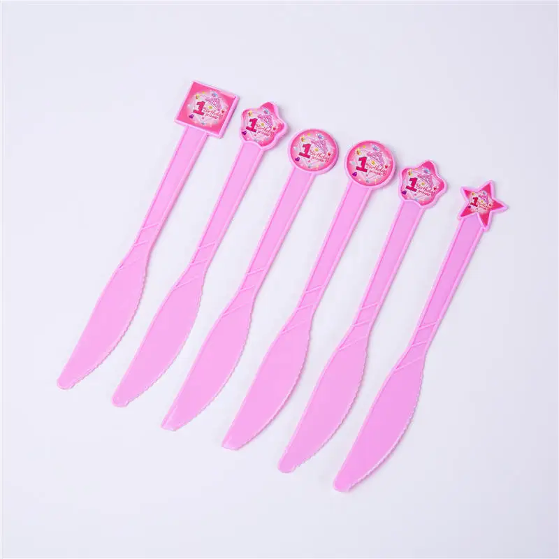 Pink Kids 1st Birthday Party Decorations Paper Plate Napkins Cup Flag Party Supplies Disposable Tableware Set Baby Shower Favor - Цвет: Knife 6 pcs