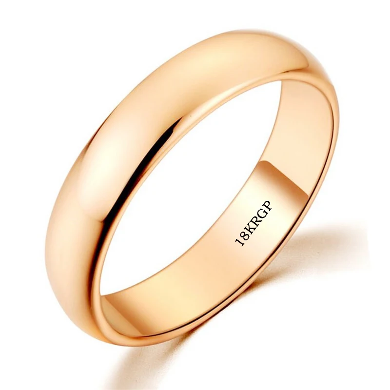 Rose Gold Большая распродажа LMNZB 18KGP штамп настоящее кольцо из цельного золота 4 мм широкий чистый белый/розовое золото Solitaire Кольца Свадебные украшения для женщин и мужчин - Цвет основного камня: Rose Gold
