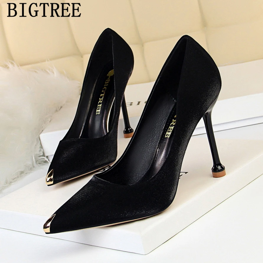 

Туфли-лодочки Bigtree женские, свадебные пикантные высокие каблуки, офисная обувь, высокие шпильки, обувь для невесты, 2022
