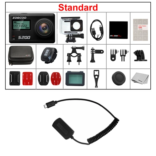 Black with GPS SOOCOO S200 Экшн-камера, 4k камера, спортивный водонепроницаемый чехол, внешний микрофон, микрофон, gps, WiFi, 2,45 дюймов, сенсорный экран, гироскоп - Цвет: Black with GPS