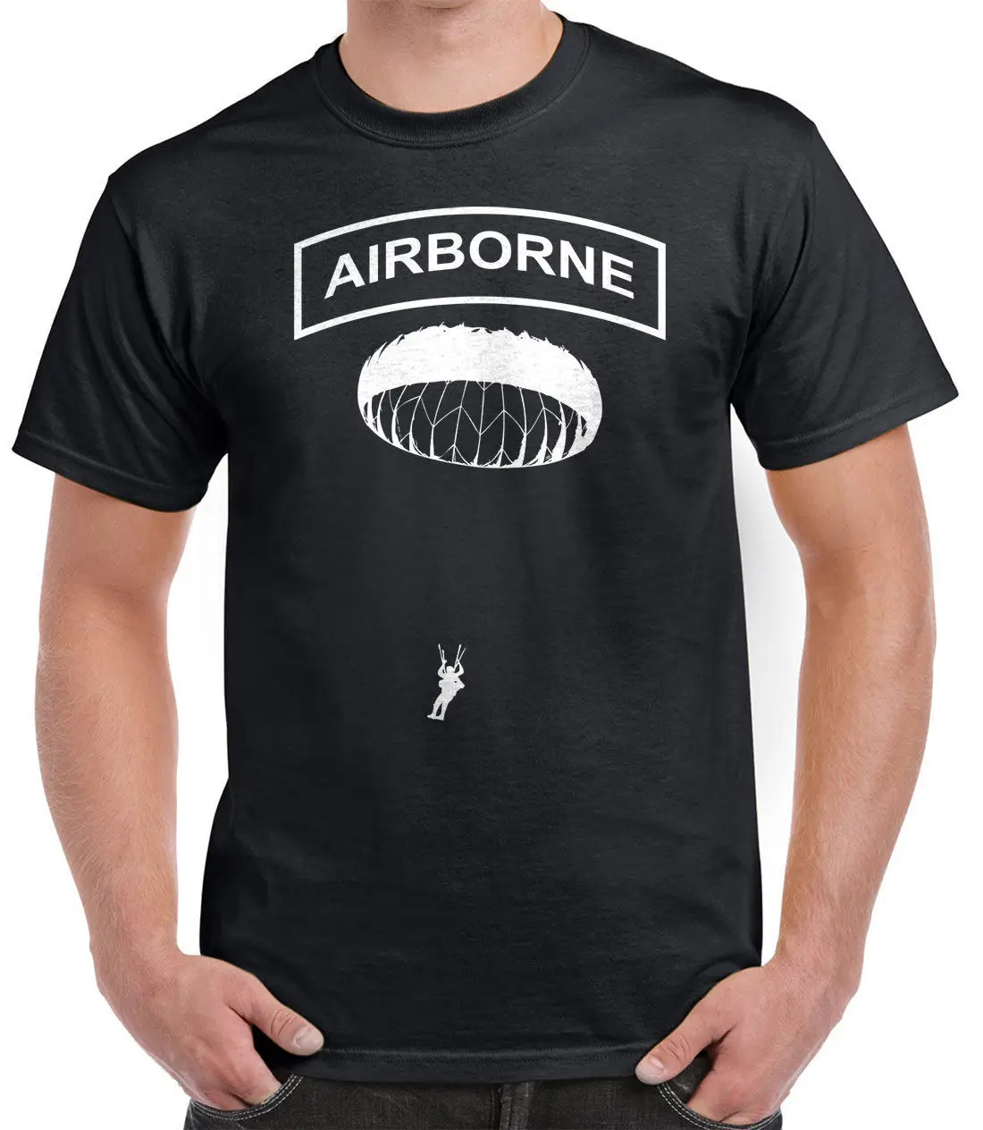 

Airborne Jump Paratrooper Large Funny Short Sleeve Tshirts Summer Hip Hop Casual Cotton Tops Tees