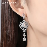 mecresh original design european flower dangle earrings pins for women cz bridal wedding long drop champagne earrings 2022eh1075