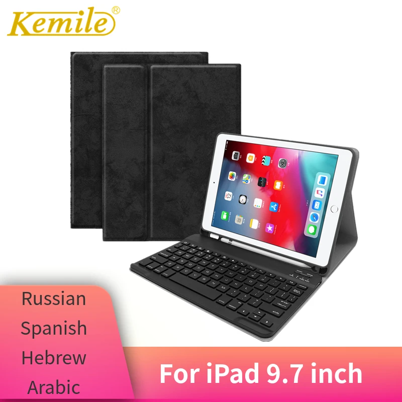 Для iPad 9 7 2018 чехол с клавиатурой держателем для карандашей кожаный защитный 2017 Pro