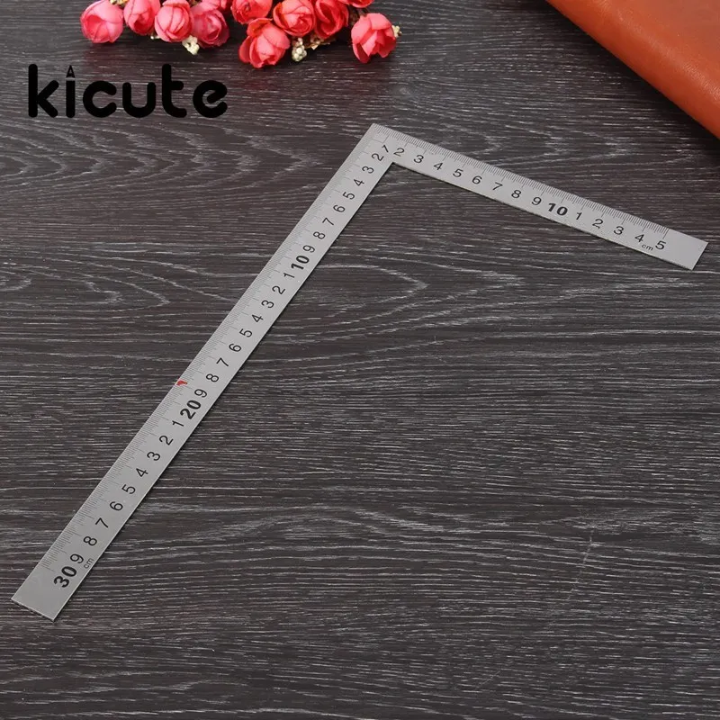 

Kicute 1 шт. новейшая прямая Линейка из нержавеющей стали с углом 90 градусов, Метрическая примерочная квадратная линейка 150x300 мм, школьные канце...