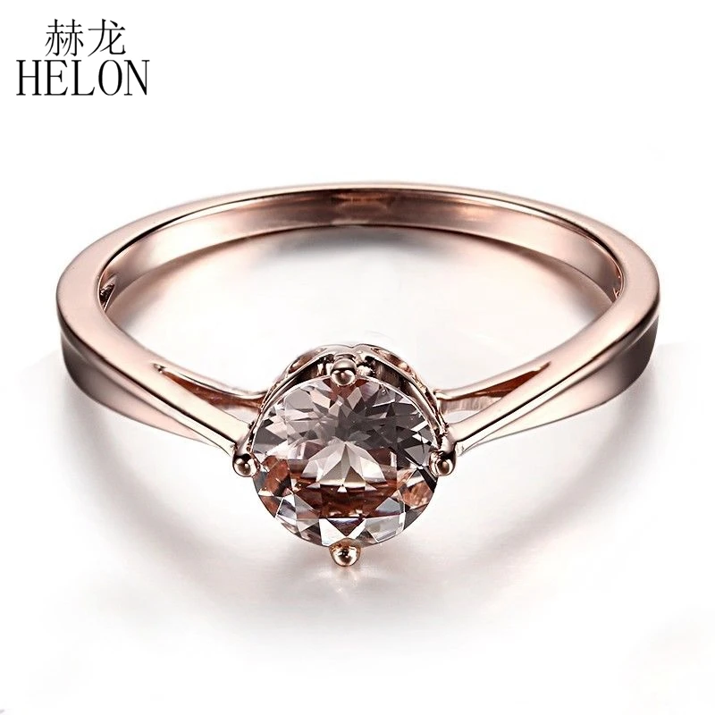 HELON Solid 14 к розовое золото Сертифицированный Круглый 6 мм натуральный морганит обручальное кольцо женское элегантное свадебное Драгоценное кольцо