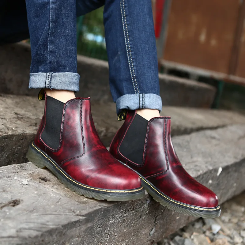 Весна осень открытый кожа мужчины сапоги высокий верх черный коричневый