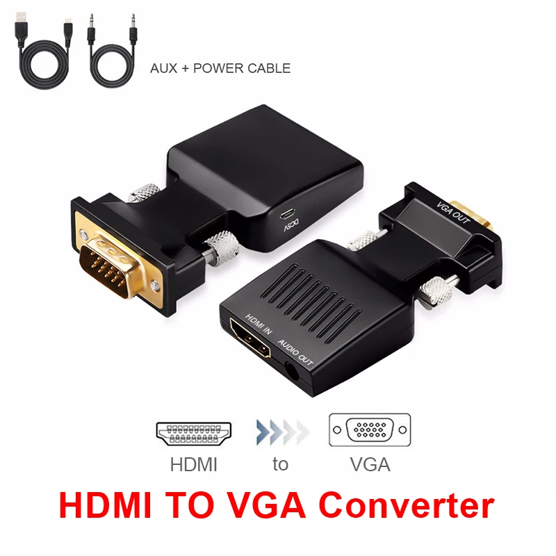 QGeeM преобразователь из VGA в HDMI адаптер 1080P VGA HDMI адаптер для портативных ПК к HDTV проектор видео аудио конвертер - Цвет: HDMI TO VGA ABS