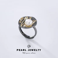 luxury 100 genuine 925 sterling silver rings for women retro vintage baroque pearl s925 silver adjustable open ring jewelry