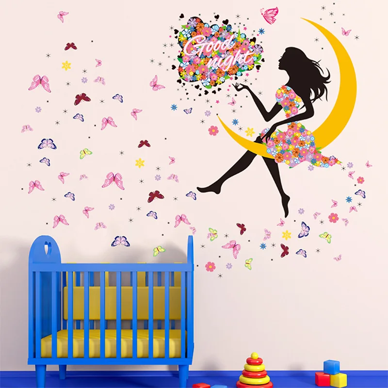 Съемная виниловая наклейка на стену в виде Луны звезды волшебника девушки|wall