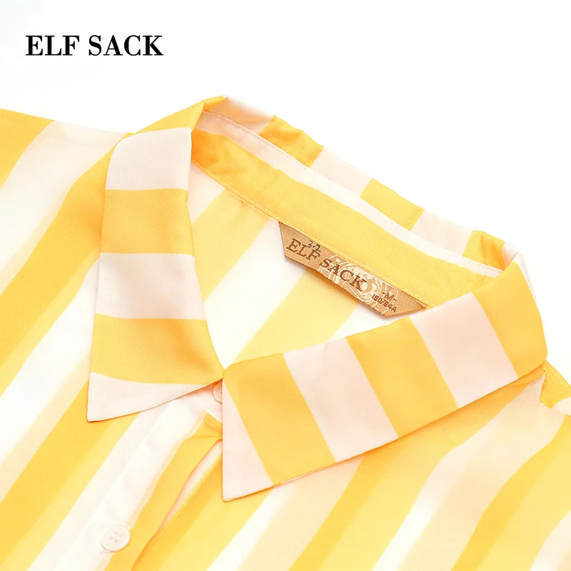 ELFSACK, стильные полосатые женские блузки, квадратный воротник, длинный рукав, женские рубашки, повседневная Офисная Женская одежда, женские рубашки