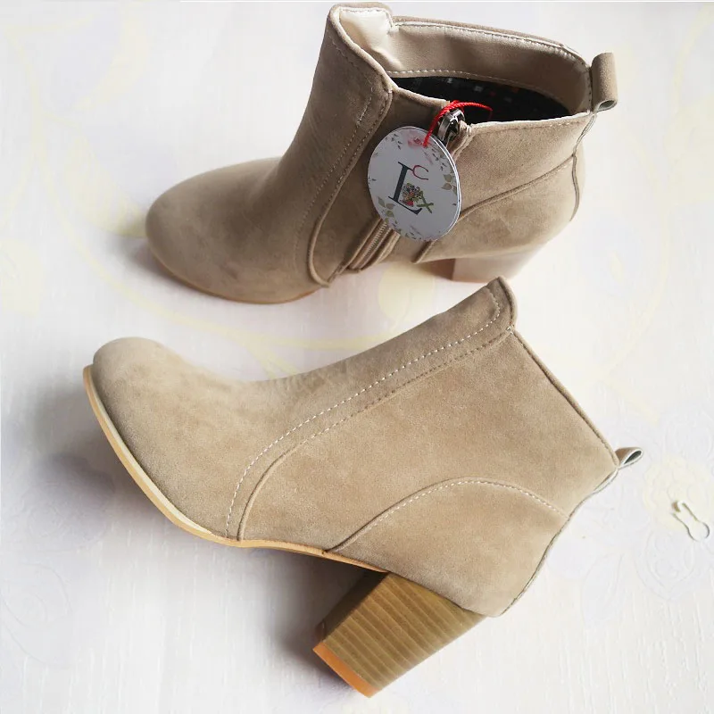 LCX Осень и зима короткий цилиндр сапоги на высоких каблуках обувь Мартин женщины