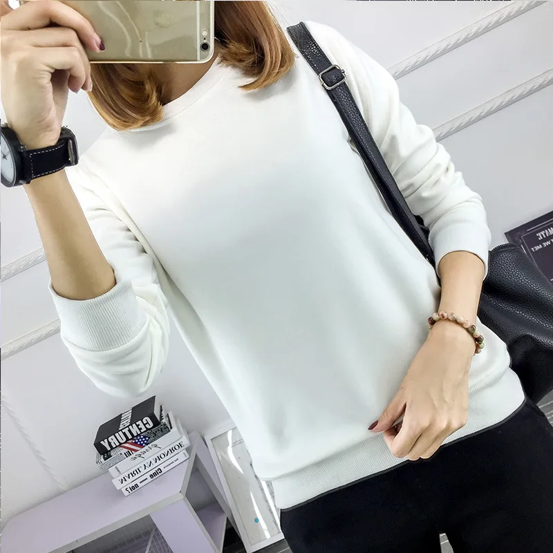 Новая мода Осень Зима теплые Однотонная футболка с длинным рукавом для женщин