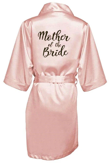 new bride bridesmaid robe with white black letters mother sister of the bride wedding gift bathrobe kimono satin robes images - 6