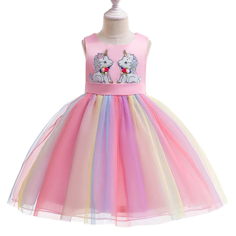 Fancy Teen Girl Embroidery Unicorn Dress Girls Tulle Gowns Princess Dresses Kids Cosplay Flower Party Unicornio Vestidos 4 6 8T | Детская
