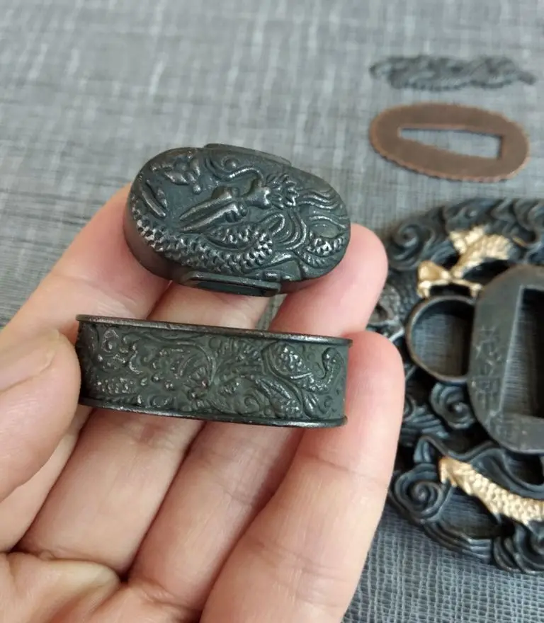 Кованый Набор Фитингов Tsuba для японского самурая Катана Меч Лезвие Дракон облако