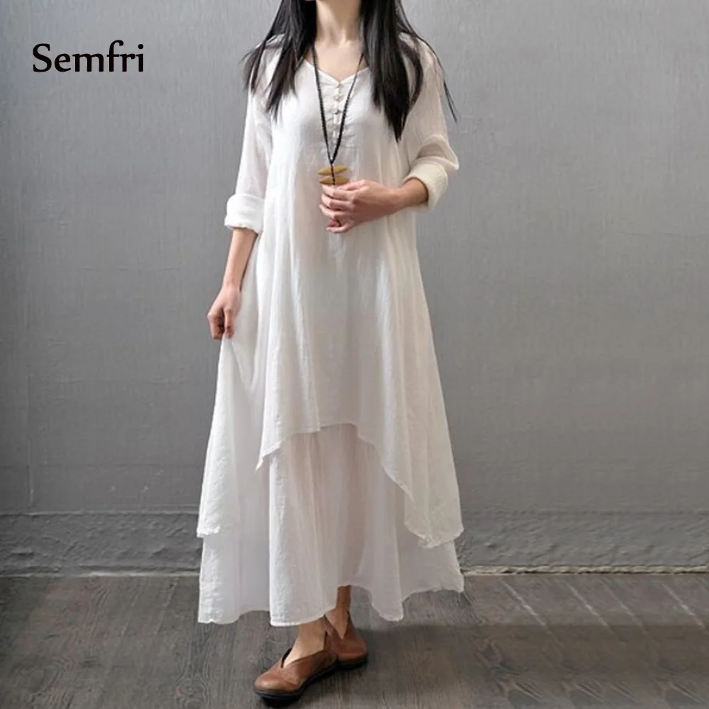 Semfri женское платье элегантные длинные платья весна осень Vestidos Largos двойное