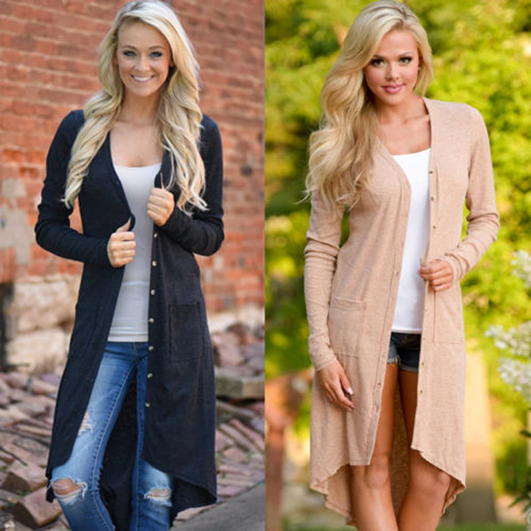 Весна 2018 просторная вязаная кофта для женщин длинный рукав вязаный v-образный