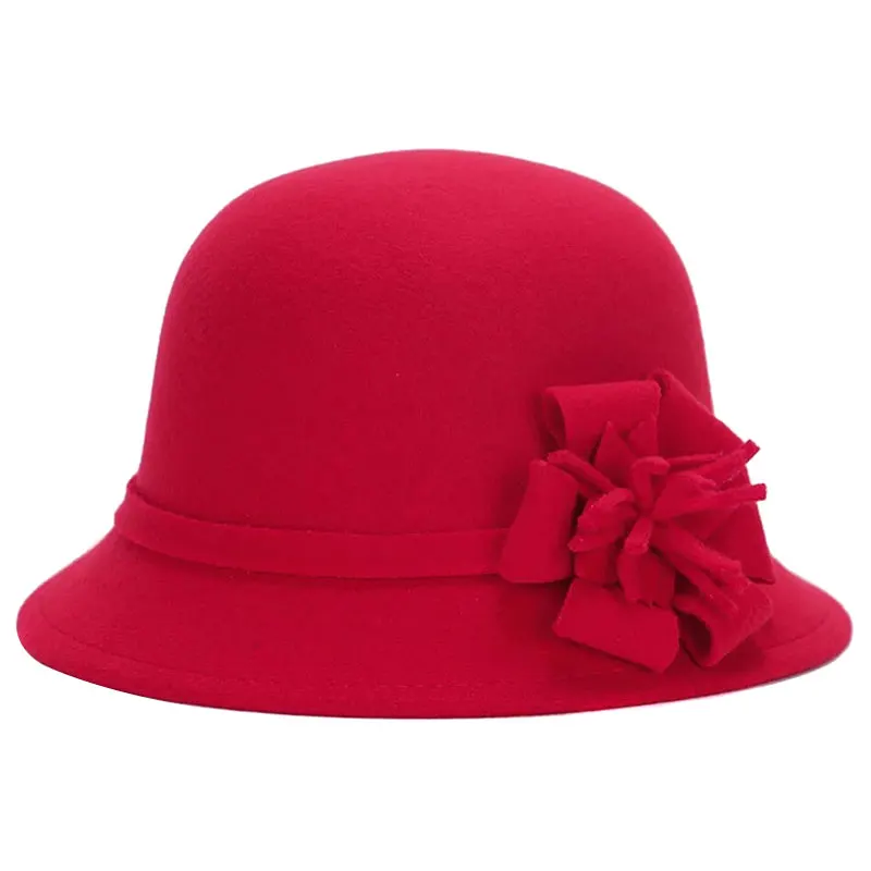 Новая мода Сезон осень зима женская шляпа федора Имитация шерсти с цветочным