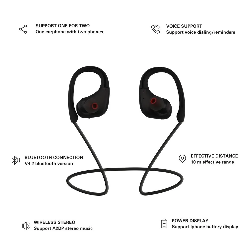 Спортивные Bluetooth наушники с заушным крючком беспроводные BT 4 2 USB гарнитура