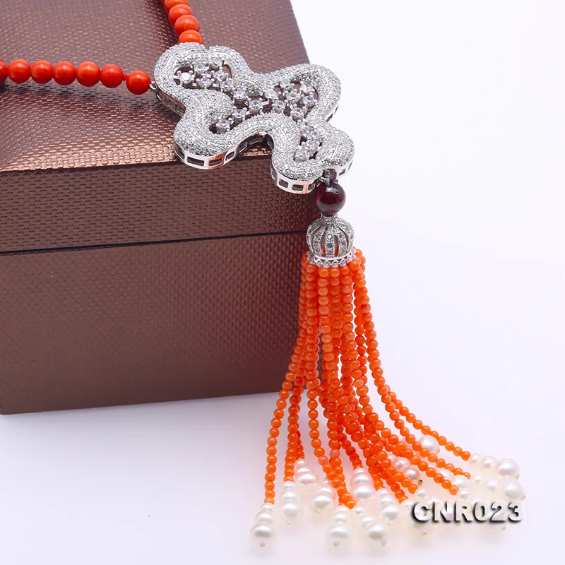 

JYX Elegant 5-5.5mm Orange Round Coral Necklace Fashion Jewelry Charming coral choker Best Gift Summer Accessories 35"