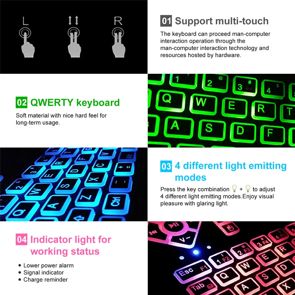 Q9 bluetooth Беспроводная 3 цвета с подсветкой Сенсорная панель Air mouse Мини клавиатура для Android tv Box Phone RGB Fly Air mouse RemoteControl