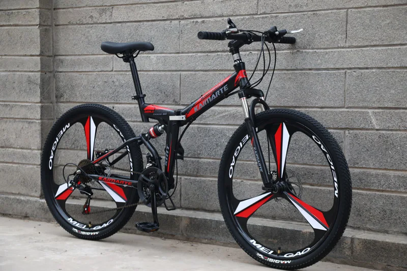 black red S 21 скоростной складной горный велосипед 24 и 26 дюймов, двойной дисковый тормоз, велосипедный велосипед, складной горный велосипед - Цвет: black red S