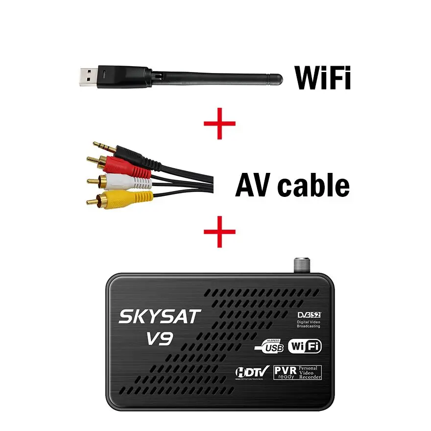 [5 шт.] рецептор DVB S2 спутниковый приемник Поддержка Cline Cccamd сервер Испания Powervu Biss SKYSAT V9 PK Freesat V7 - Цвет: V9 AV Cable WIFI