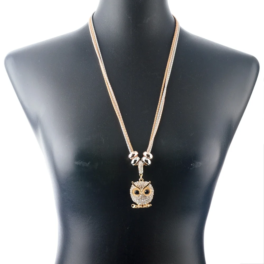 2018 модное серебряное/золотое ожерелье с кристаллами и совой для женщин длинная