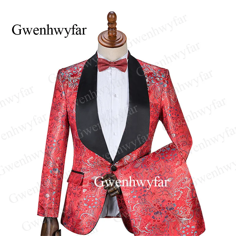 Gwenhwyfar 2019 новый костюм с красными узорами мужские костюмы Terno Masculino смокинг для