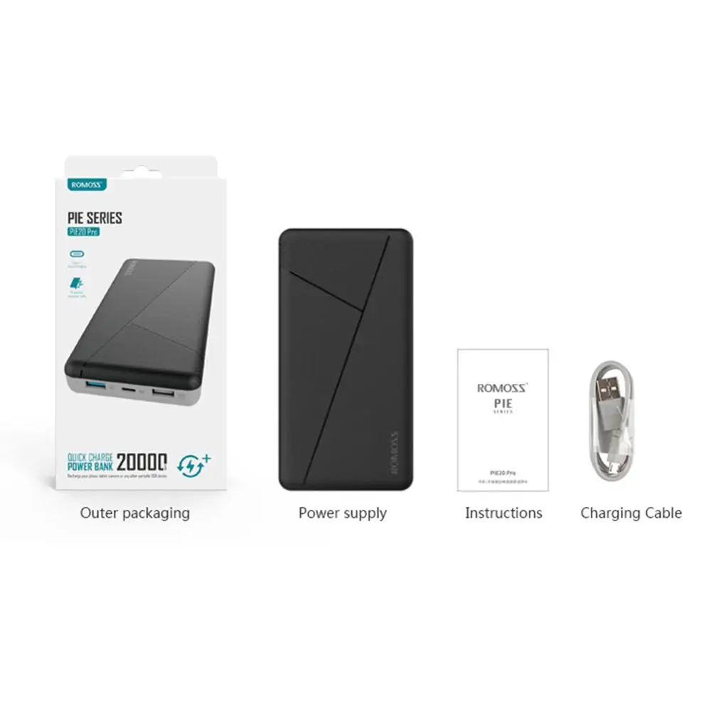 ROMOSS PIE20 PRO 20000 мАч Мобильный Внешний аккумулятор QC3.0 PD3.0 для iPhone8 внешний Type c