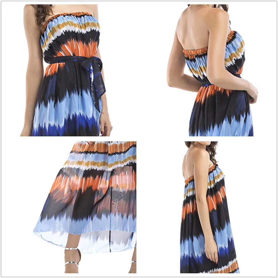 Radenoder 2018 весна лето новый шифон элегантный завернутый груди платье Градиент