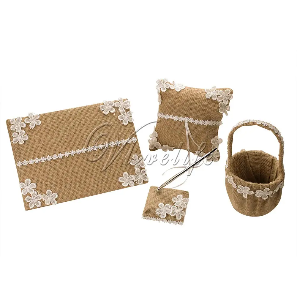 4 шт./компл. Burlap винтажная джутовая льняная кружевная Свадебная церемония
