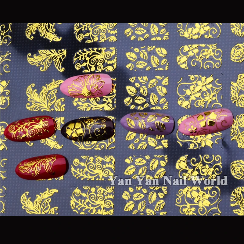 1 лист блестящие 3D наклейки для ногтей ультратонкие 8 цветов Клей цветок лоза