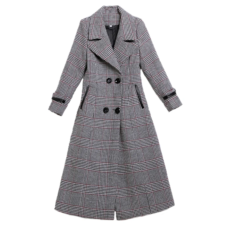 Новинка Осень/Зима 2019 модное шерстяное пальто женское приталенное в твидовую