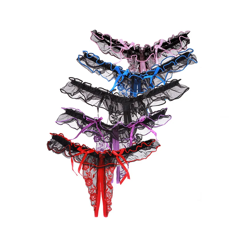 Newly Women Sexy Underwear Flower Embroidery T-back Thong Open Crotch Underpants Lacy Panties G-string m99 | Женская одежда