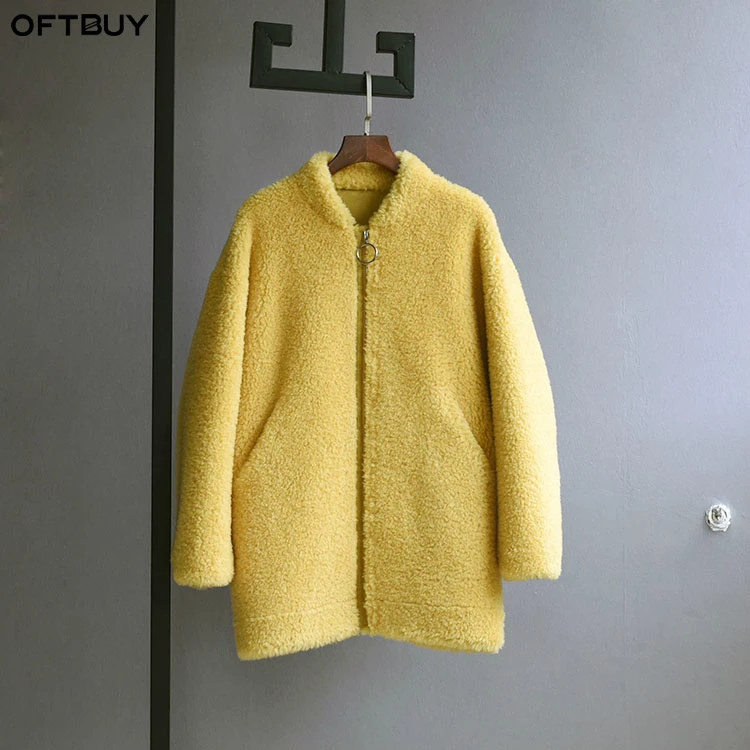Женская куртка из овечьей шерсти OFTBUY свободная уличная натуральной овчины зима