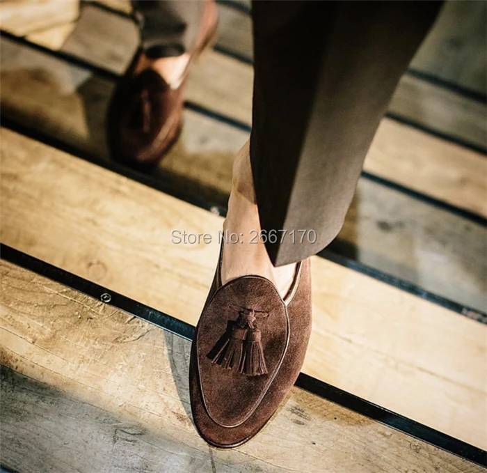 Top Quality Gentlemen Business Casual Shoes Plus Size Slip On Flats Man Black Brown Blue Green Suede Leather Tassel Loafers Men | Обувь