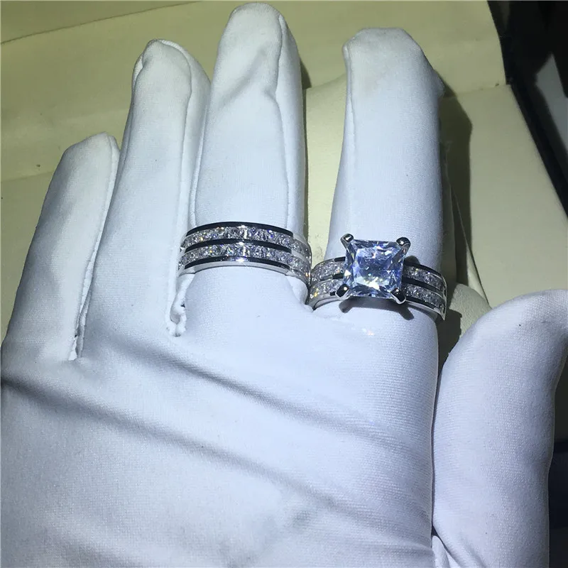 choucong Lovers Promise Ring set Princess cut 3ct 5A Zircon Cz 925 Sterling Silver Engagement Wedding Band Rings for Women Men | Украшения