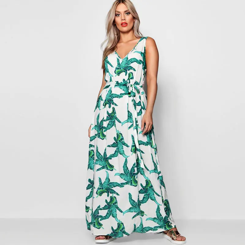 Женское длинное платье с цветочным принтом повседневное праздничное большого