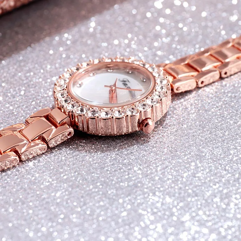 

Women Quartz Watches Bracelet Set Zircon Decor Dial with Alloy Band LL@17