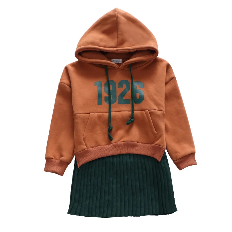 Kids Girls Fleece Hoodie Dress Autumn 2019 New Long Sleeve Dresses Winter Hooded Thick Casual Big Girl Clothes | Детская одежда и